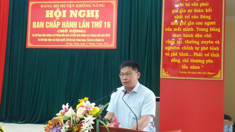 Huyện ủy Krông Năng tổ chức hội nghị Ban chấp hành sơ kết thực hiện nhiệm vụ 9 tháng đầu năm 2018